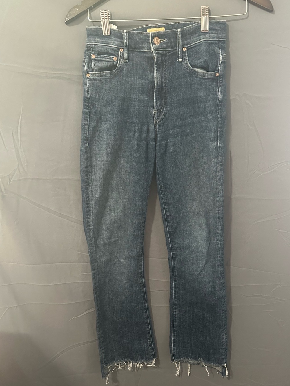 MOTHER Indigo Skinny Jeans with Raw Frayed Hem